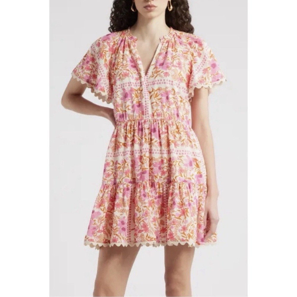 Nordstrom Chelsea28 women's floral print minidress Tiered Size 1X Boho